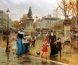 Famous Paris Paintings - Une Place Animee a Paris